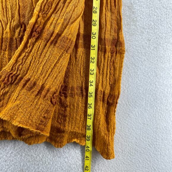 EILEEN FISHER Scarf Wool Crinkle Gauze Ombre Check Wrap Green Orange 18" x 80" - Picture 9 of 10